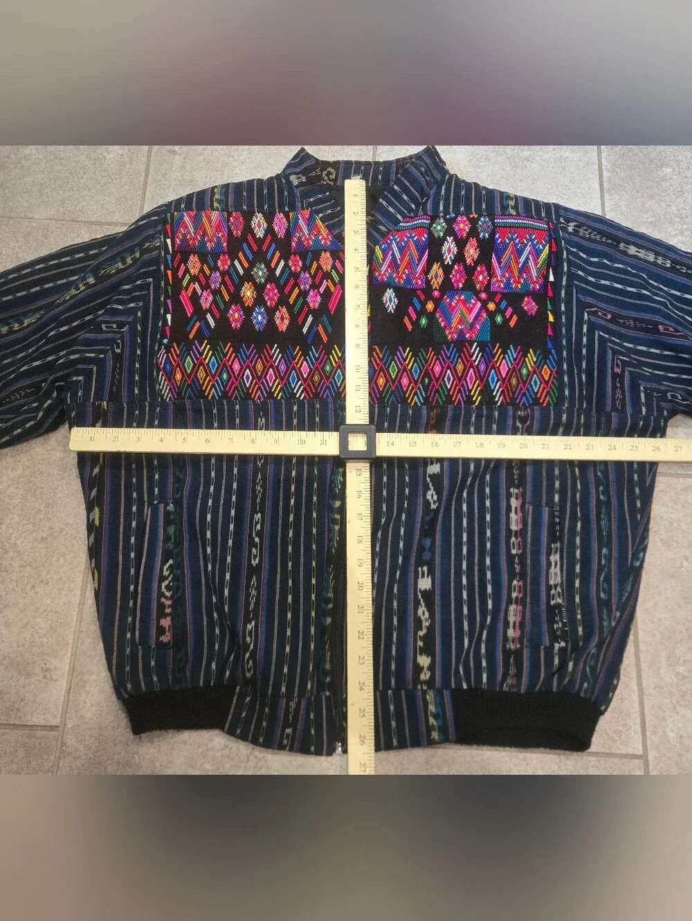 Vintage Guatemalan Multicolor Embroidered Ikat Serape Jacket 2XL? 80s Colorful